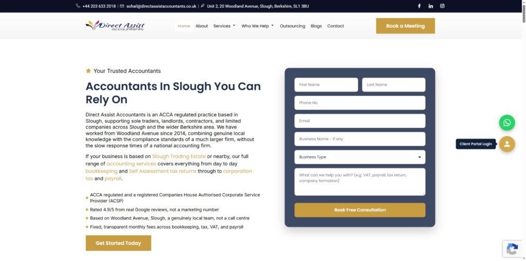 Direct Assist Accountants website - accountant SEO case study by DevBro