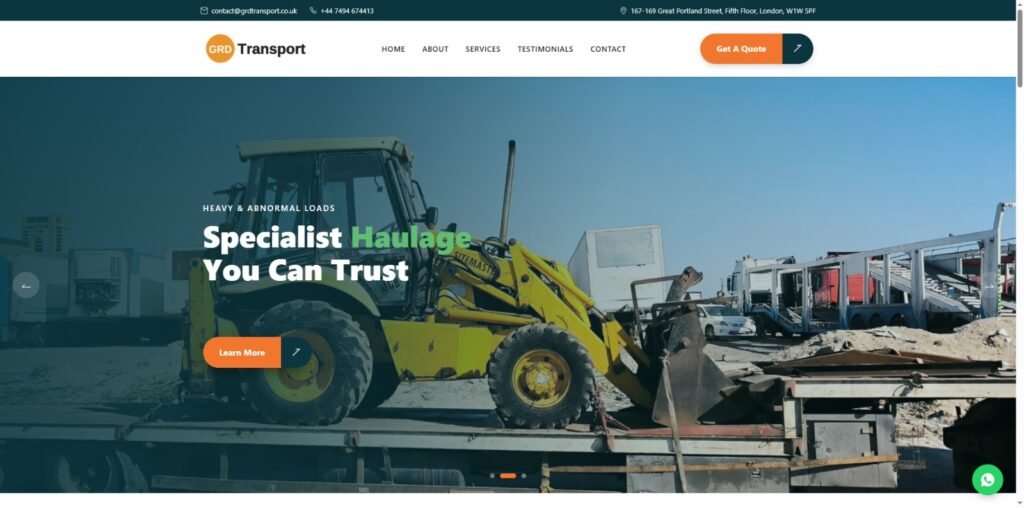 GRD Transport website - transport company website design case study by DevBro